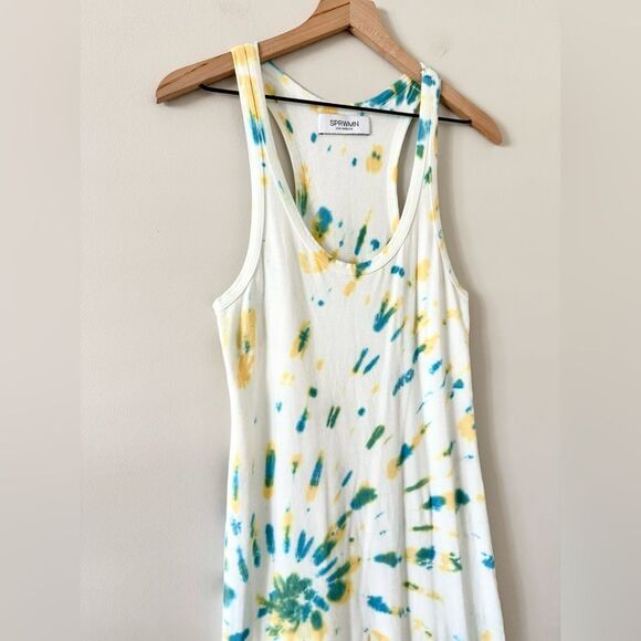SPRWMN Los Angeles Cotton Racer Back Maxi Dress in Blue & Green Tie Dye - Size S - Picture 2 of 6